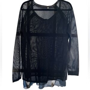 Elie Tahari Sheer ‘Fishnet’ Black Tunic with Sheer Liner Size L